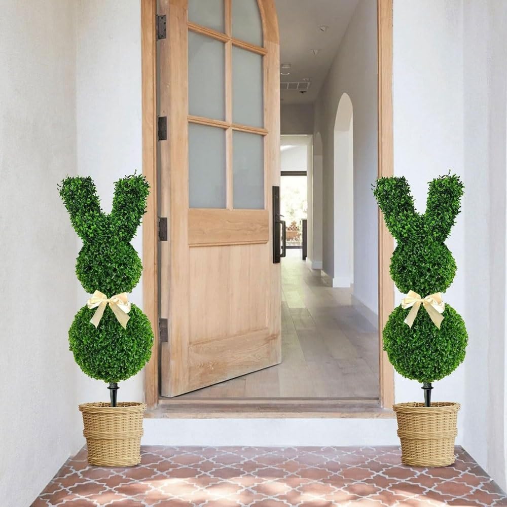 Topiaire Lapin Artificiel D'ExtéRieur, Pot Vert en Forme de Lapin, Faux Lapin de PâQues, Buis de PâQues, DéCoration de Porche, ExtéRieur, Maison, Jardin(50CM)