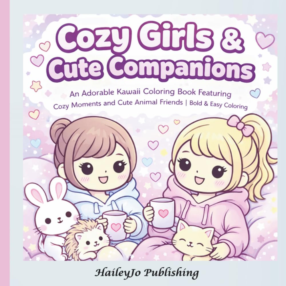 Cozy Girls & Cute Companions | An Adorable Kawaii Coloring Book: Featuring Cozy Moments, and Cute Animal Friends | Bold & Easy Designs with Simple Pages for Relaxing Fun