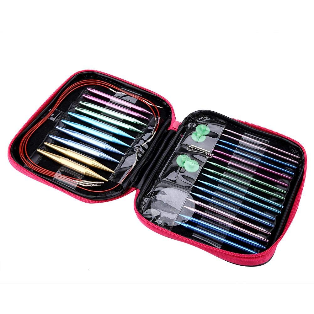 Juego de agujas circulares intercambiables, juego de anillos de agujas de tejer circulares de aluminio colorido para manualidades DIY