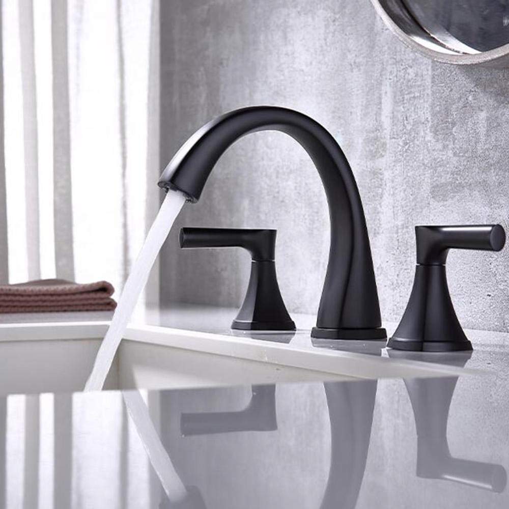 Grifo Lavabo 3 Orificios Negro Frío y Caliente Grifo Latón Lavabo Grifo