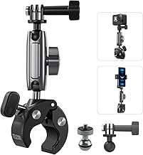 TELESIN Soporte de Motocicleta para DJI, Soporte de Bicicleta para DJI Osmo Action 5 Pro/4, Insta360 X3/X4, GoPro Hero 13/12/11/10/9, Acción Cámara Accesorio con Rotación de 360° y 1/4-20 mm Adaptador