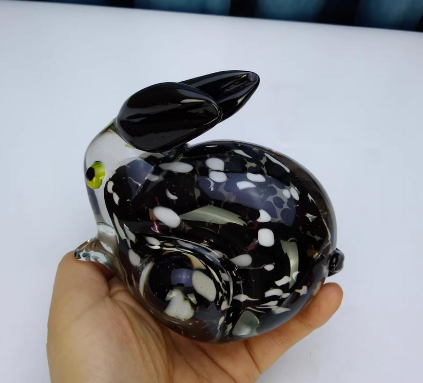 Statuetta di coniglio nero in vetro fatto a mano vetro soffiato glassa colorata fermacarte regalo di compleanno ornamenti da tavolo decorazioni per la casa