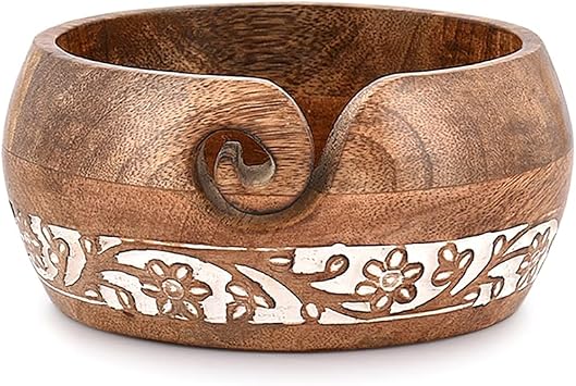 BHAVATU Yarn Storage Mango Wood Yarn Bowl for Crocheting | Crochet/Knitting Yarn Bowls Best Gift from Craft Supplies 6" x 6"x 3"