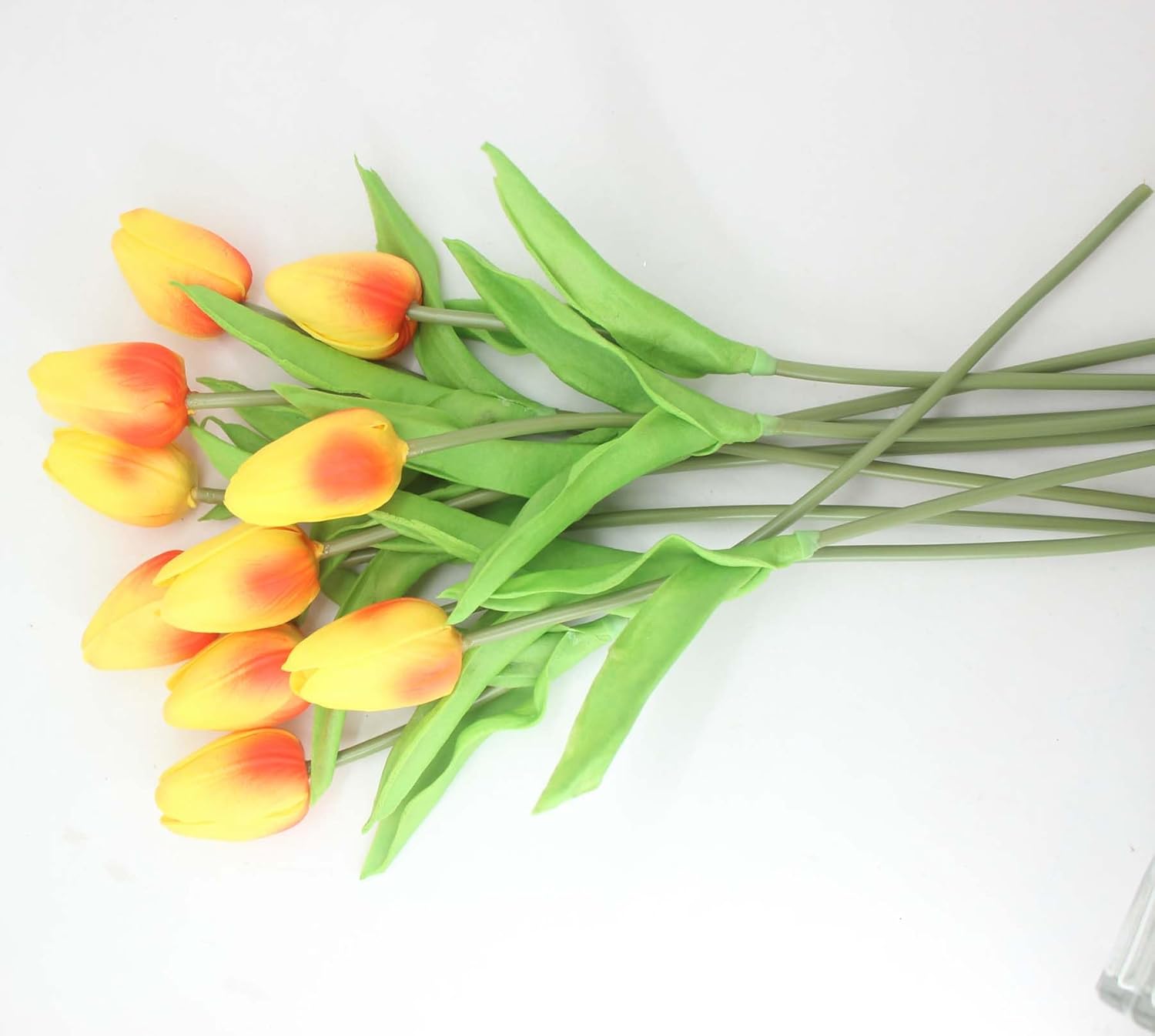 Artificial Flowers 10 Heads Mini Real Touch Artificial Tulip for Home Wedding Party Centerpiece Decoration (Orange) - Image 4