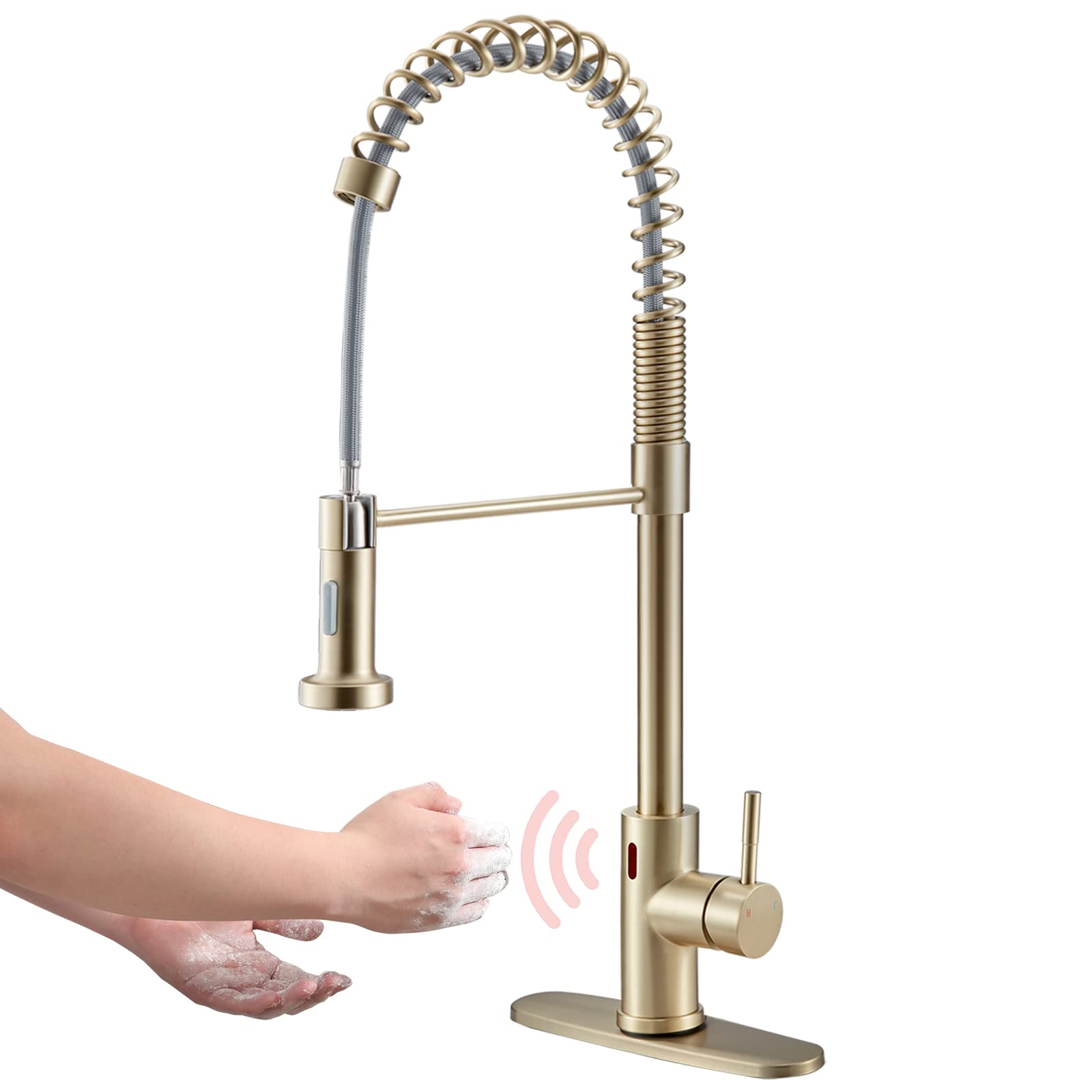 Gold Touchless Kitchen Faucet, Stainless Steel Kitchen Sink Faucet with
