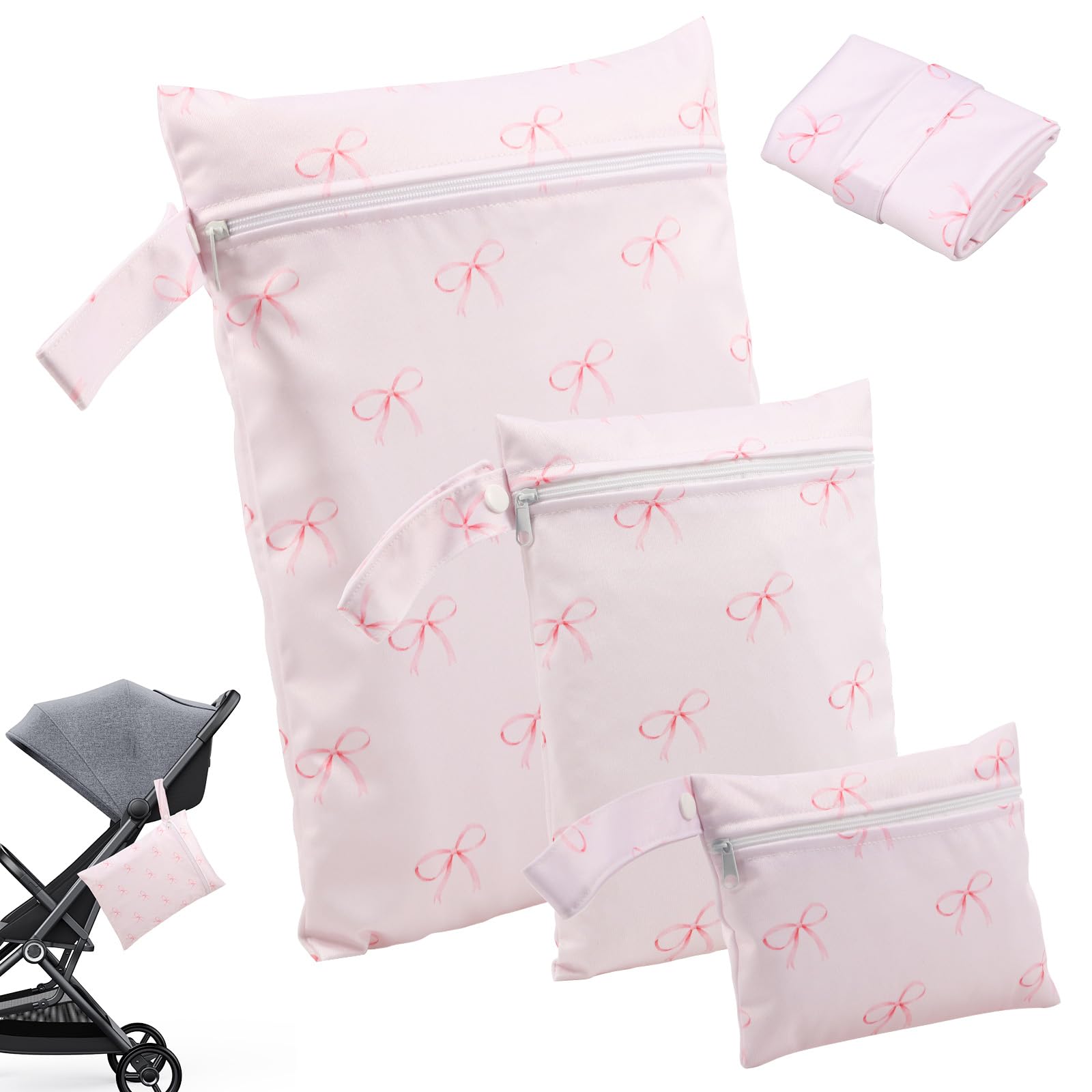 3Pcs Waterproof Wet Dry Bags Reusable Nappy Organiser Pouch with Zipper & Handle Versatile Travel Laundry Bag Portable Swimsuit Bikini Storage Pouch Wet Clothes Bag for Baby Items, Beach, Pool & Yoga