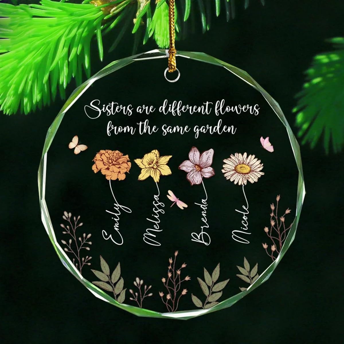 Personalized Gift For Sister, Sisters Are Different Flowers From The Same Garden, Birth Flowers Sister Gift From Sister, Christmas Ornament (style C)