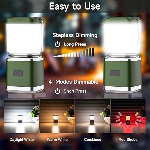 Miniatura 3 de Paquete de 2 faroles de campamento para cortes de energía, luces LED de campamento para colgar tiendas, lámpara de tienda de campaña con 20 horas de