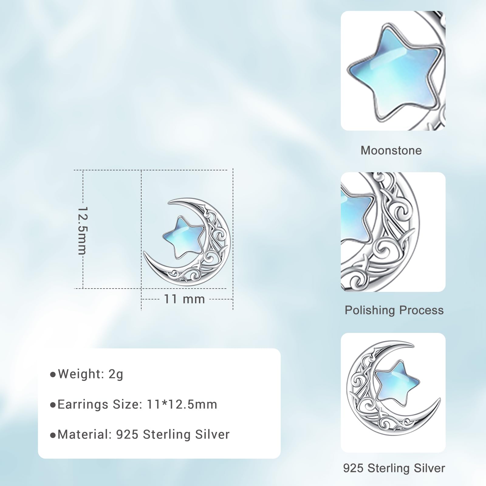 Eusense Pendientes de Moonstone/Pendientes de Luna/Pendientes de árbol de la Vida/Pendientes de Luna y Estrella/Pendientes de Filigree Drop 925 Pendientes de Perno de Plata Esterlina joyas de Mujer