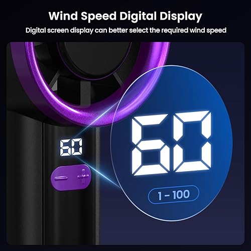 Miniatura 3 de Mini ventilador portátil, ventilador de mano recargable por USB, ventilador personal de 3 velocidades con base de escritorio y pantalla LED,