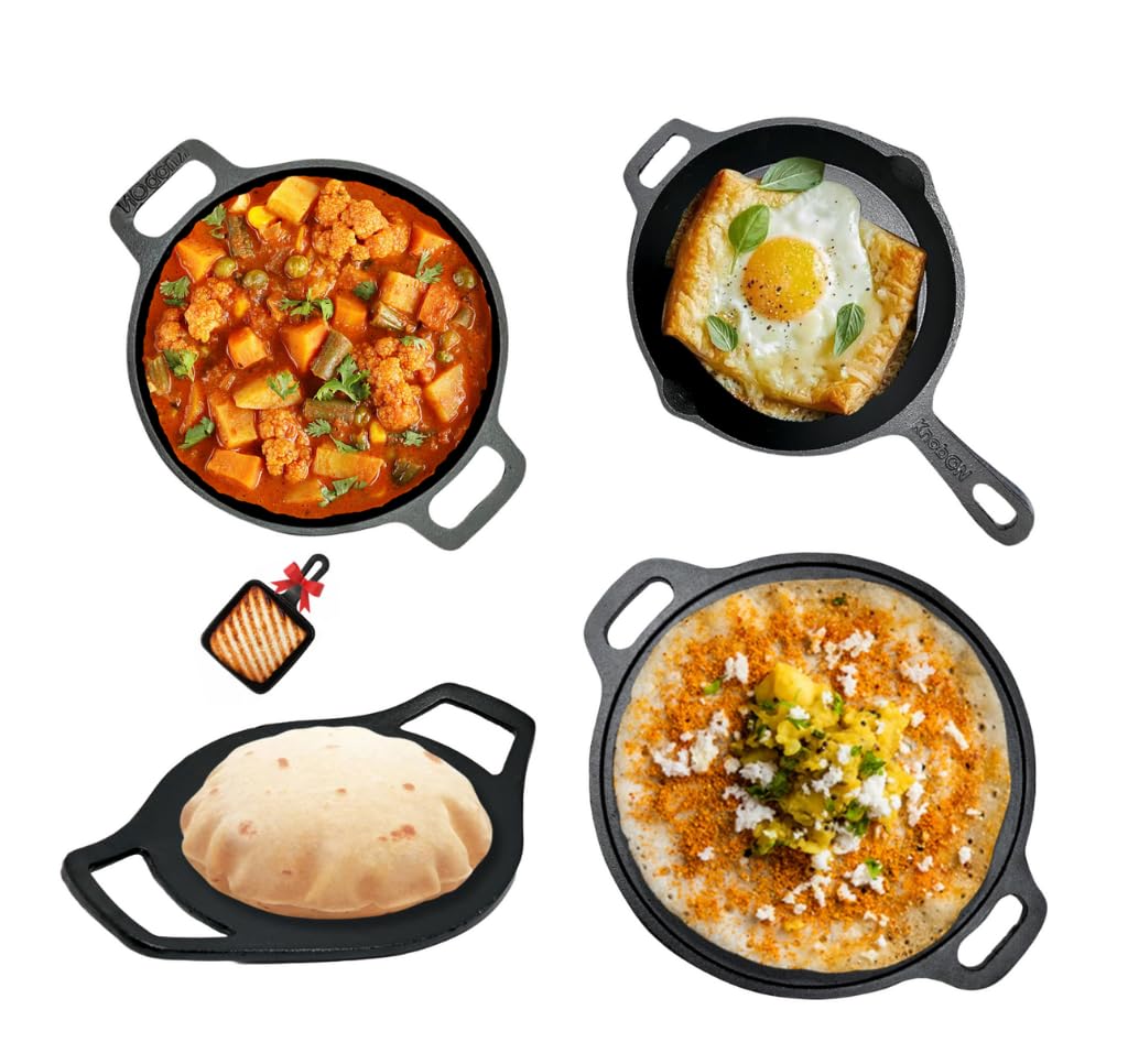 KNOBON Cast Iron Cookware Set - Dosa Tawa & More -6 KNOBON Cast Iron Cookware Set - Dosa Tawa & More -6