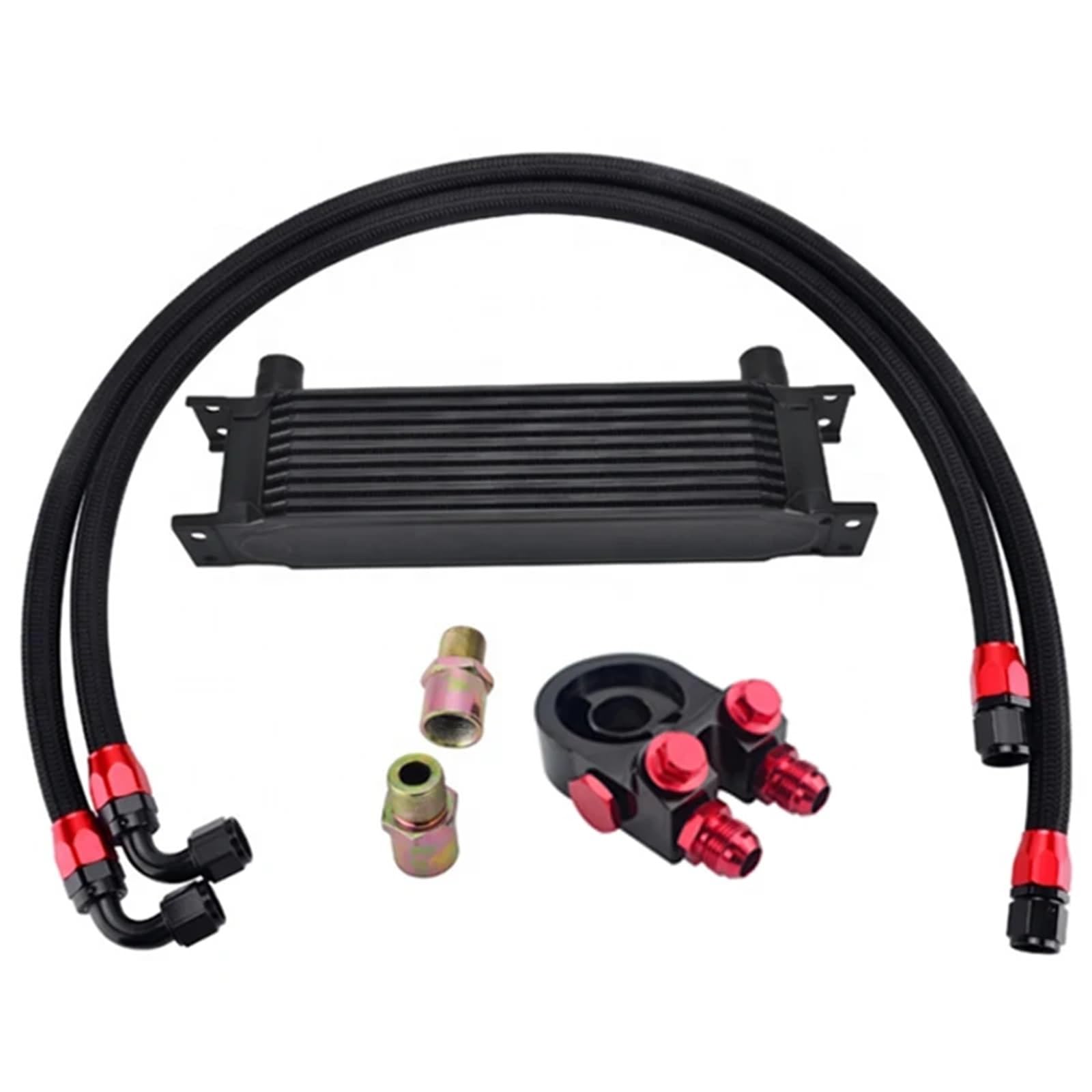 Kit Universal de Enfriador de Aceite de 10 Filas, Adaptador sándwich para Filtro de Aceite, Manguera AN10 Trenzada de Nailon y Acero Inoxidable.