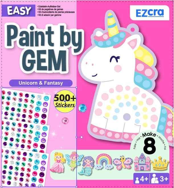 EZCRA Paint by Gem Sticker kit for Kids Ages 3-8 (Unicorn)