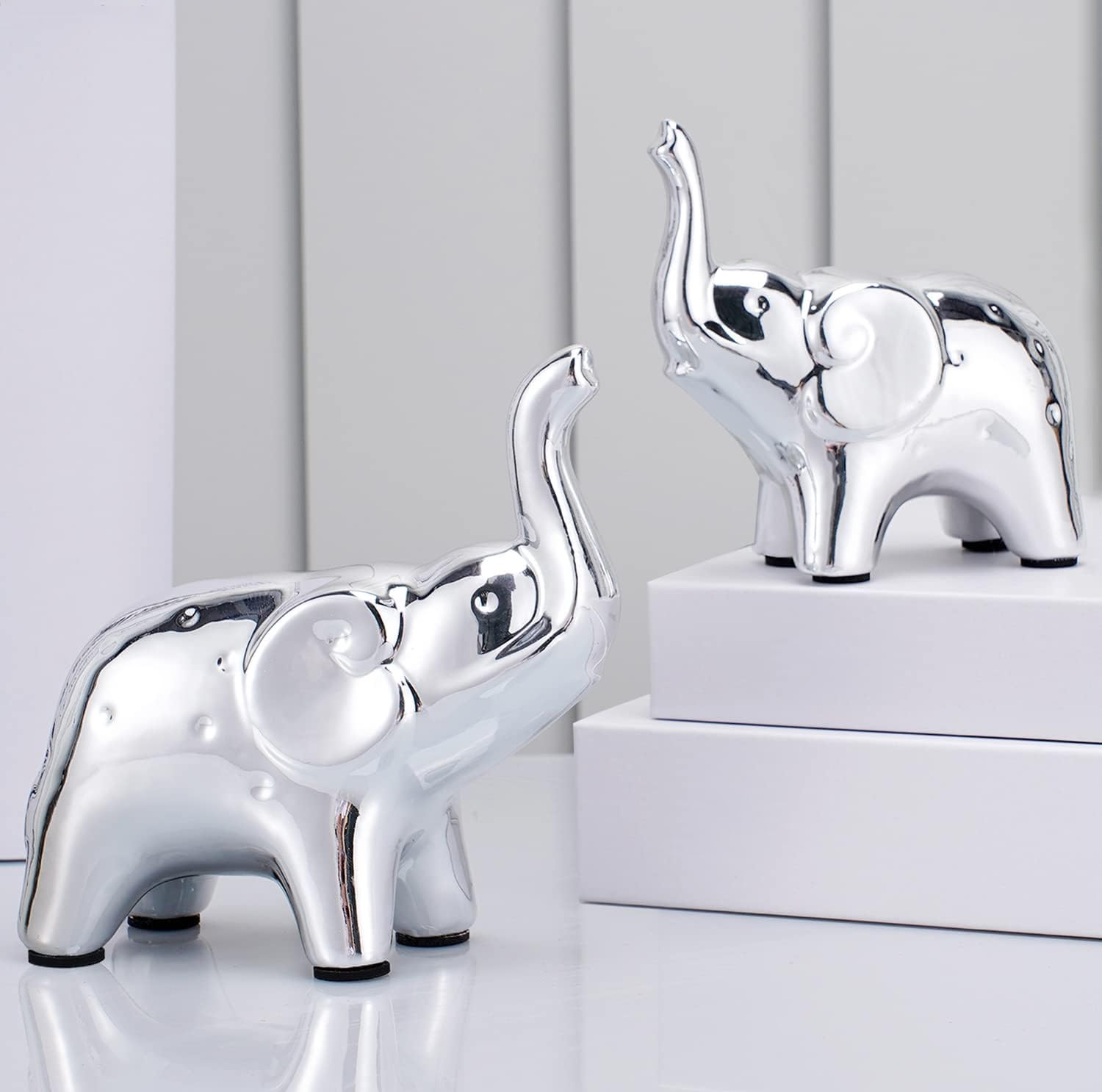 Azonee A Pair Silver Elephant Statue Home Decor, Modern Style Figurines, shelf ornaments for Living Room Office Desktop Bookshelf, Ceramics Gold Ornaments for Christmas Ctmas Gift