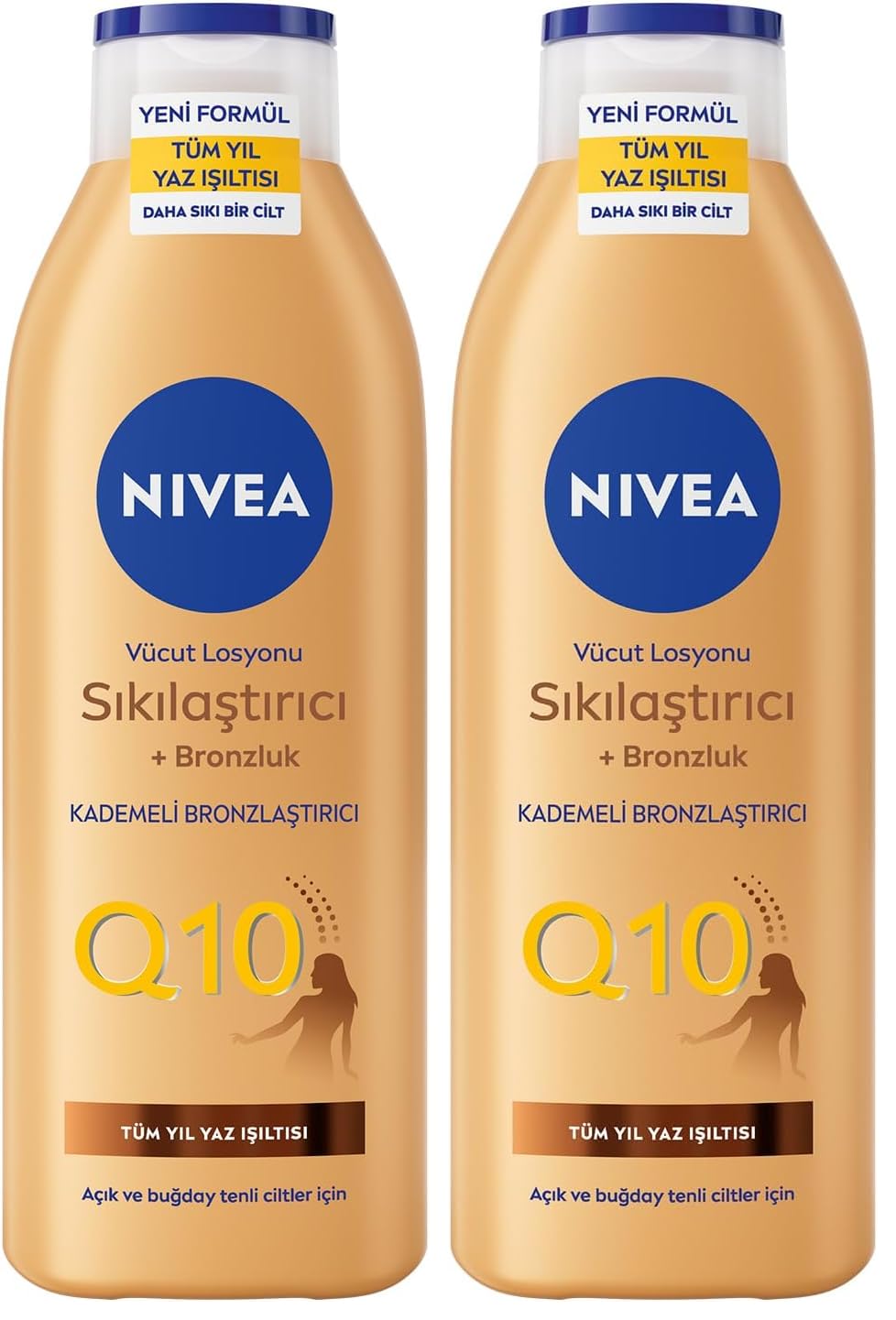 NIVEA Q10 Sıkılaştırıcı Ve Bronzlaştırıcı Vücut Losyonu 250ml, Kademeli Doğal Bronzluk, 7 Günde Sıkı Cilt, Açık ve Buğday Tenli Ciltler (2 paketi)