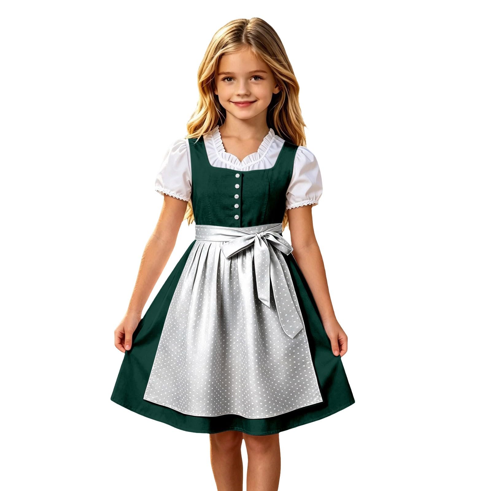 Girls Oktoberfest Costume Bavarian Beer Festival Dirndl Dress with Apron — image 1
