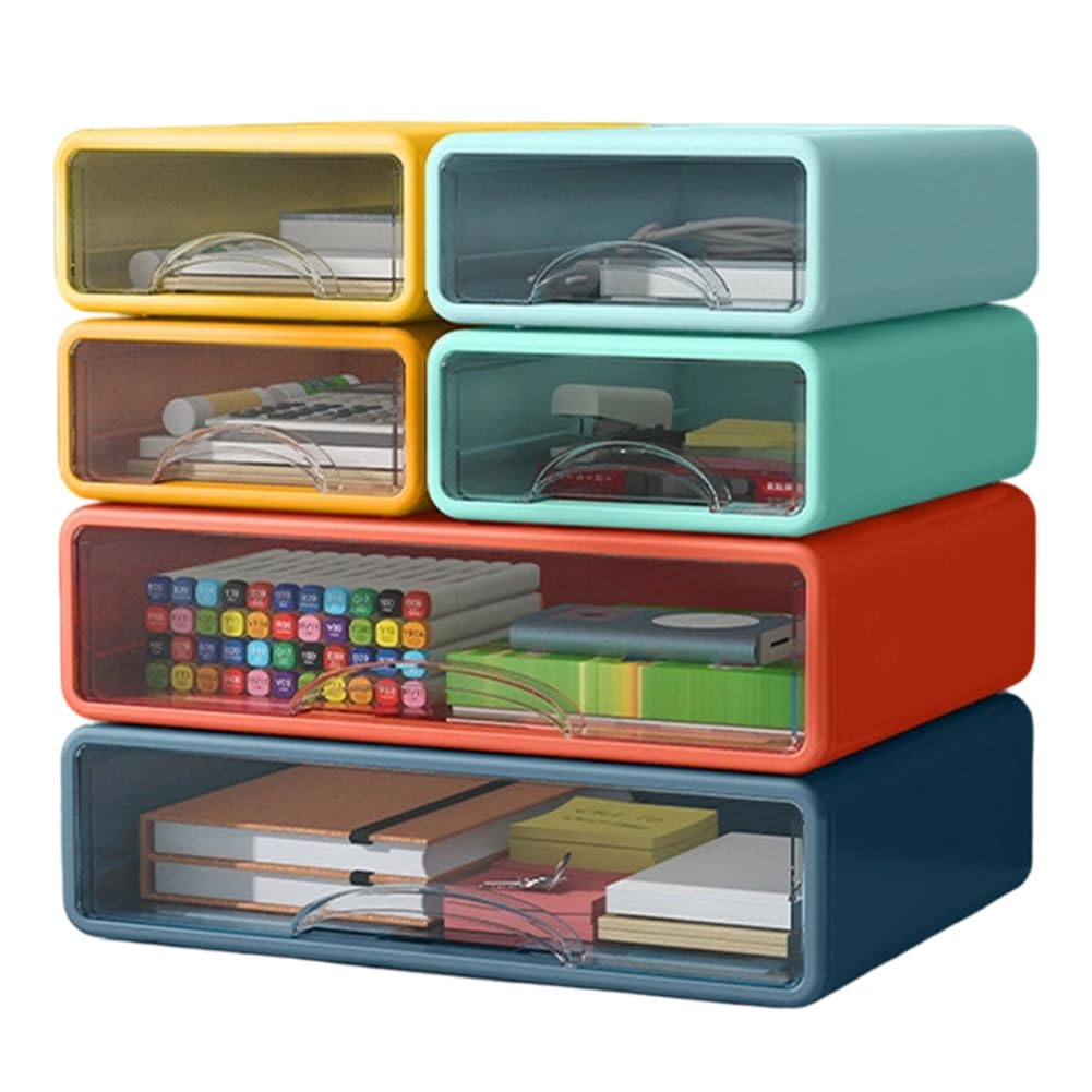 CTRLZS Compact Size Stackable Storage Boxes with Drawers, for Bedroom Cosmetics Desk Organizers