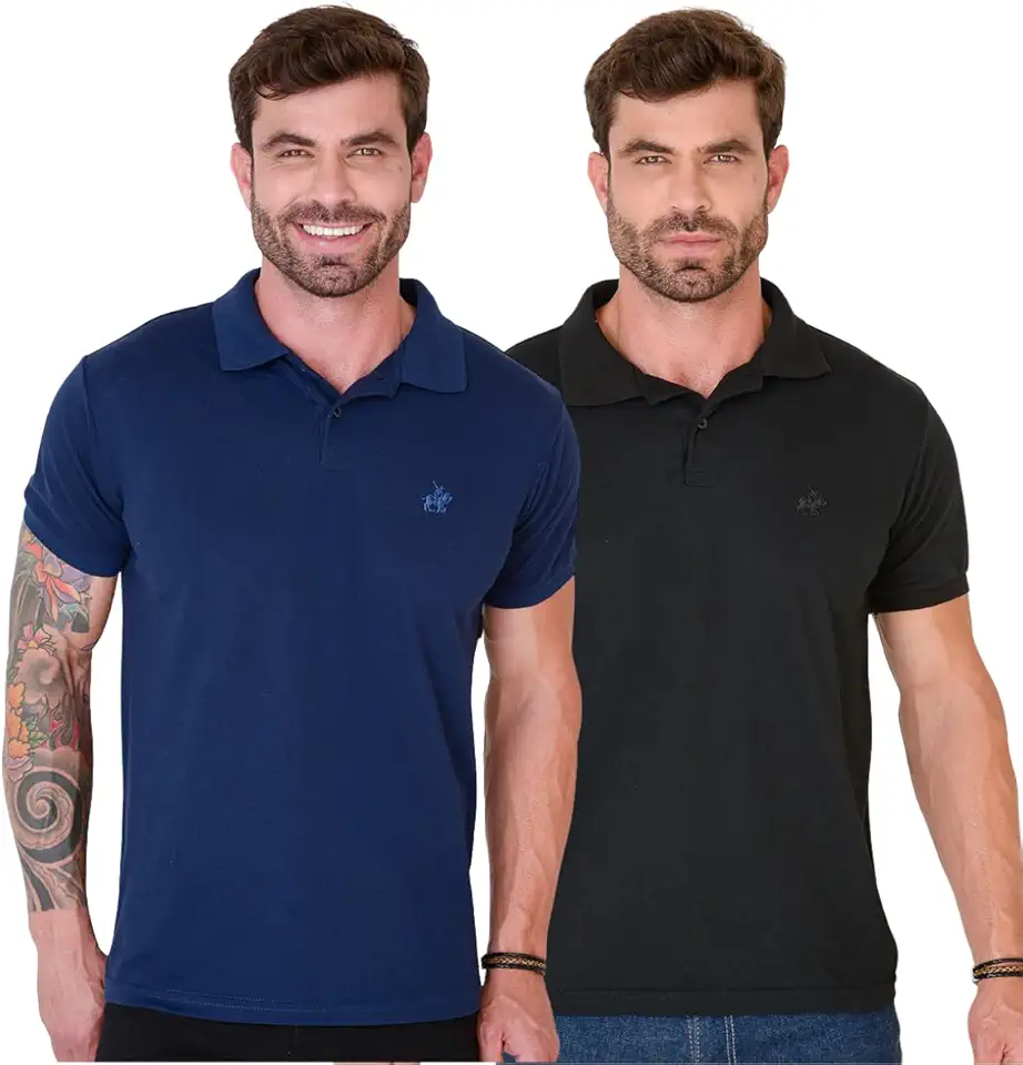 Kit 2 Camisetas Gola Polo Masculina Básica Piquet com Borbado Confortável Leve Respirável Cores Básicas