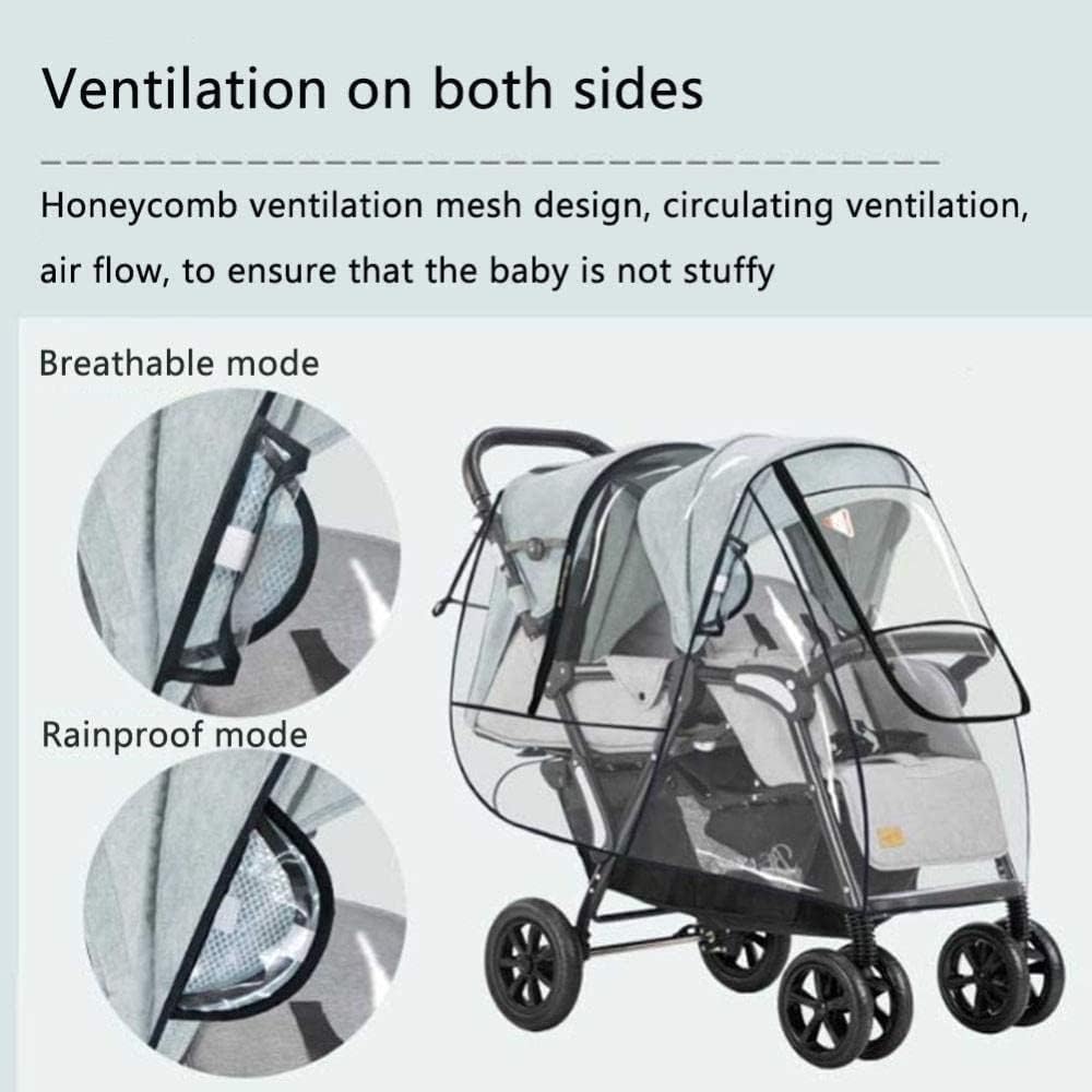 Universal Double Baby Stroller Rain Cover Waterproof, Travel Strollers Raincoat - Pushchairs Accessories Baby Carriage Rain Cover - Windproof Protection Outdoor Use Easy to Install and Remove