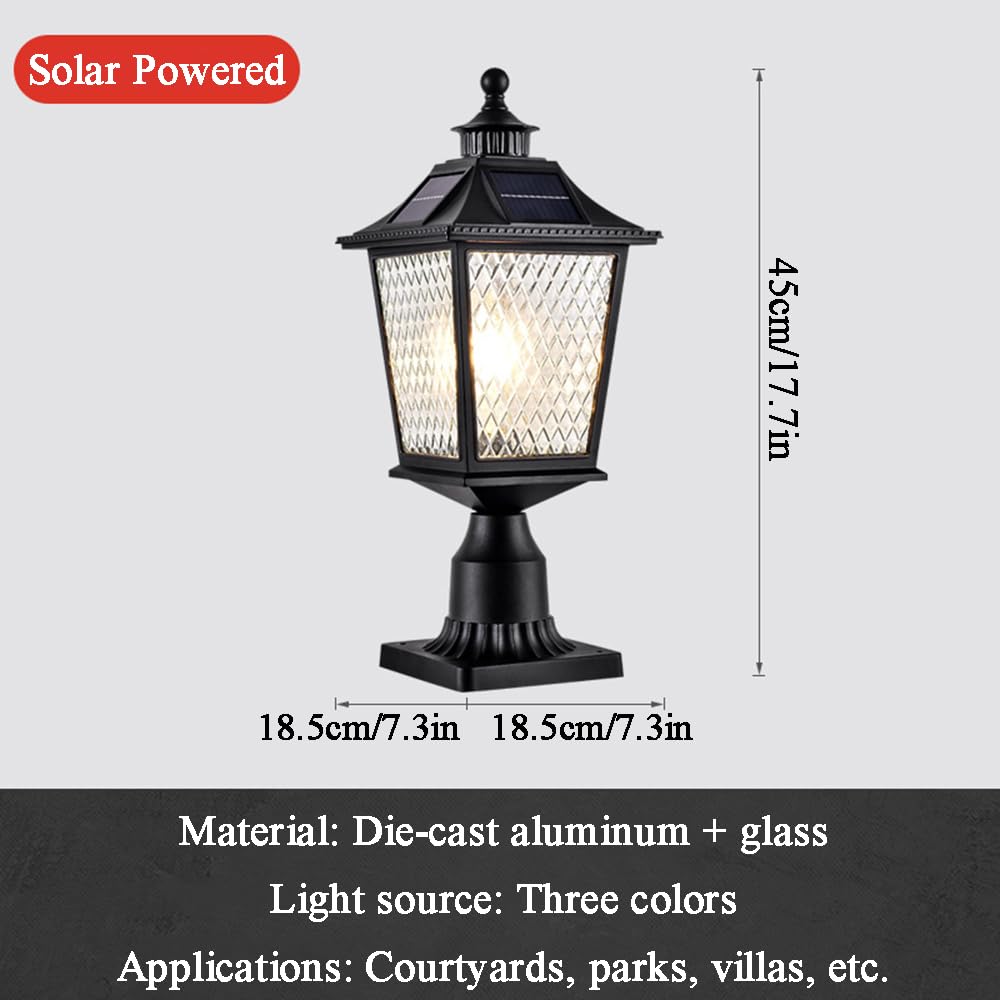 Zewnętrzna czarna lampa filarowa wodoodporna solarna lampa