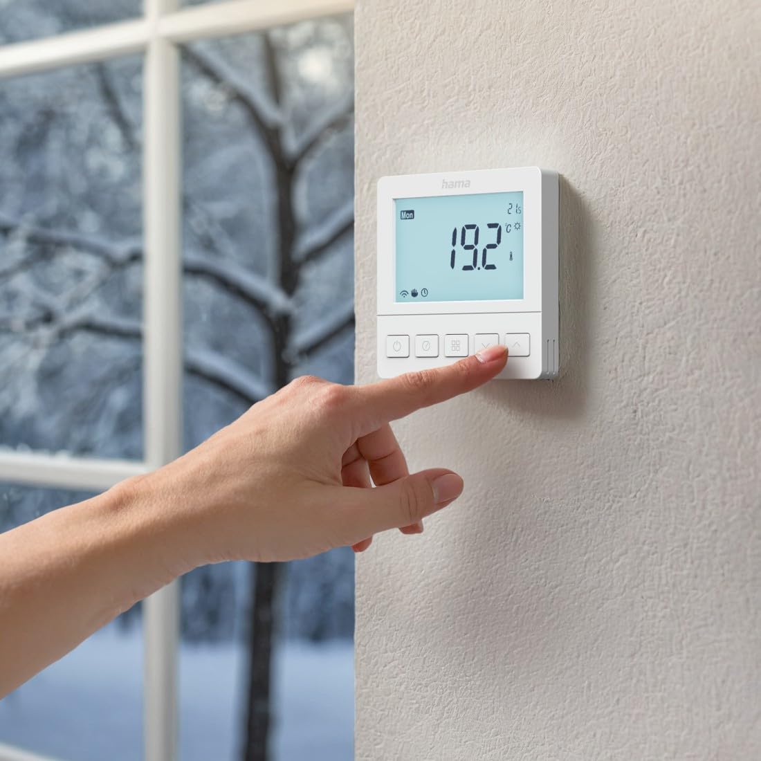 Hama Thermostat Chauffage par Sol WiFi connecté (écran LCD, encastré, Commande par Application/vocale Via Amazon Alexa, l’Assistant Google ou Apple Siri), Blanc