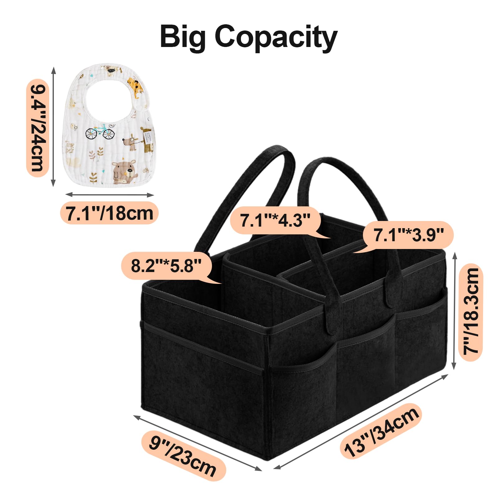 Esoes Nappy Caddy Essentials for Newborn Portable Baby Caddy Organiser, Baby Bag Organiser Basket for Baby Shower Gifts(Black) - Image 2