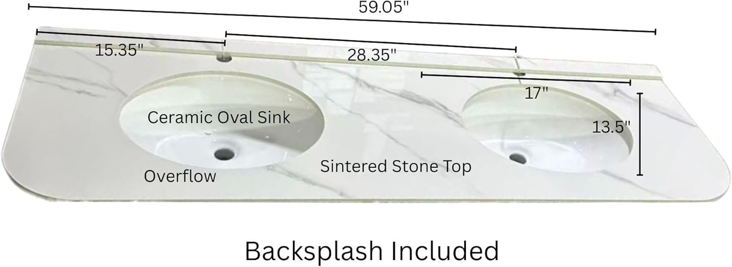 ESSENCIA 60 Floating Bathroom Vanity with LED Smart Mirror, Heavy Duty Sintered Stone countertop, Double Ceramic Sinks, Wood Cabinet, Ravena (White)