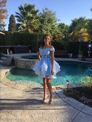 Vista 6 de Tsbridal Vestido corto de organza con hombros descubiertos para mujer, vestido de fiesta de cóctel formal con apliques de encaje