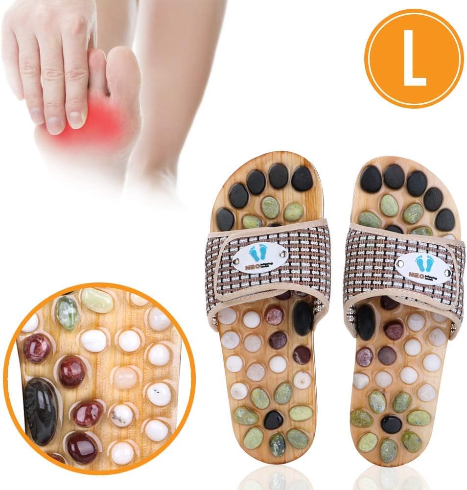 Acupressure Massage Slippers with Earth Stone, Therapeutic Reflexology Sandals for Foot Acupoint Massage Shiatsu Arch Pain Relief, Fit 8-9.5 Men / 9.5-11 Women Feet Size