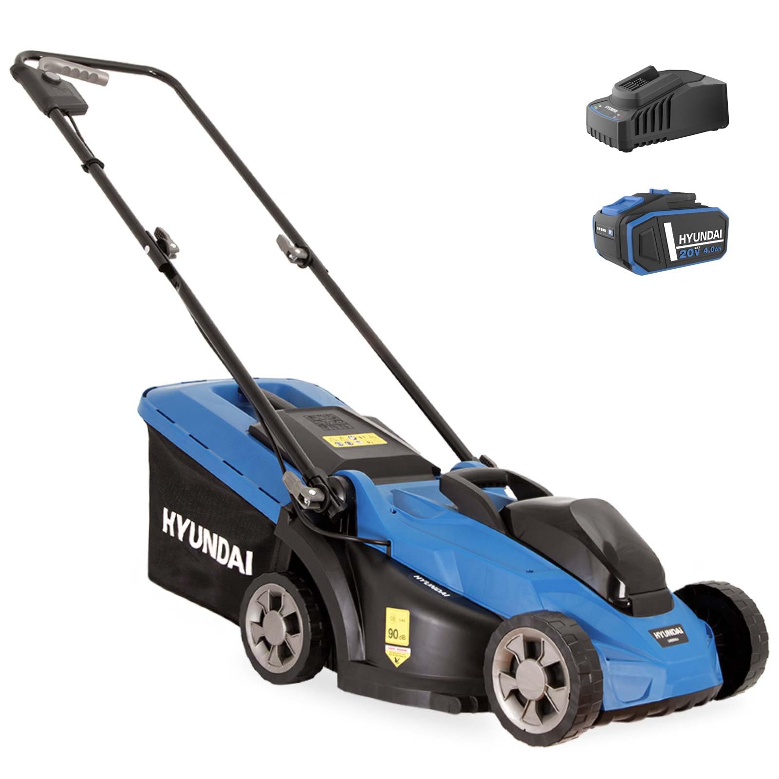 HYUNDAI 20V Akku-Rasenmäher mit 4.0Ah Akku und Ladegerät | Brushless Motor, 33 cm Schnittbreite, 35 L Korb, zentrale Höhenverstellung, leicht, kompakt und kabellos