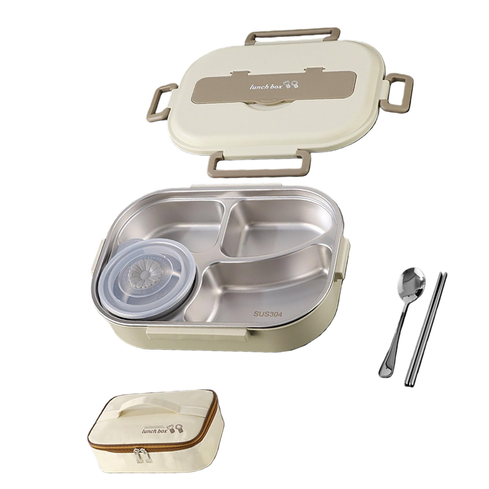 Hsioluted 304 Stainless Steels Thermal Lunch Container with Soup Bowl Spoon Chopsticks 1500ml Insulated Design Divided Bentos Box Insulated Food Container with Utensils