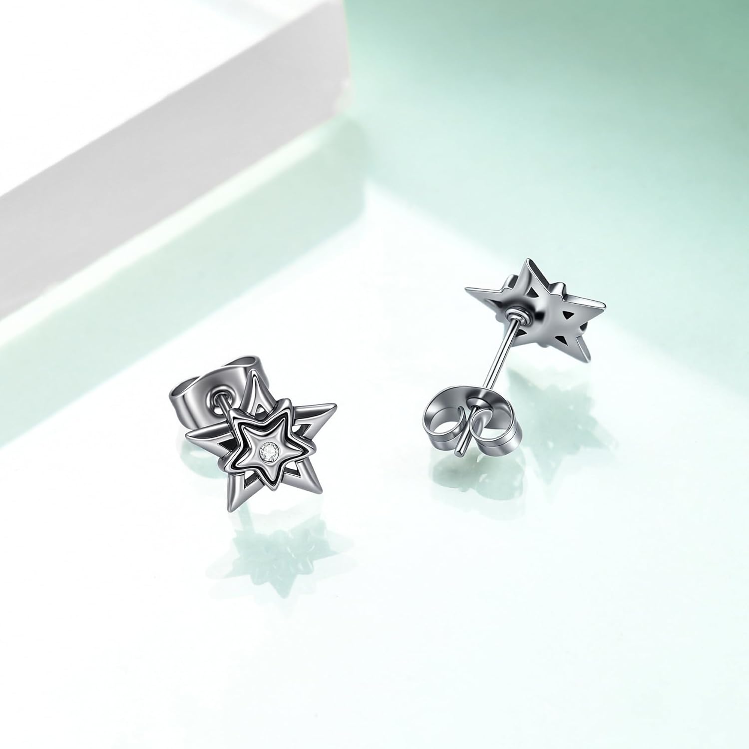 Vintage Stainless Steel Star Stud Earrings for Women,Double Star Pattern Jewelry - Image 3