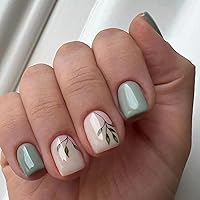 Vista 1 de Vezocim - Uñas postizas a presión de forma de ataúd de longitud corta, 24 piezas, uñas postizas brillantes de cobertura completa reutilizables