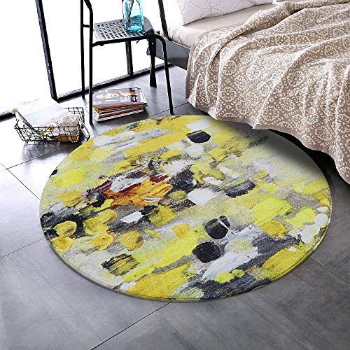 LEEVAN Faux Wool Area Rug 3ft Round Traditional Throw Runner Rug Non-Slip Backing
