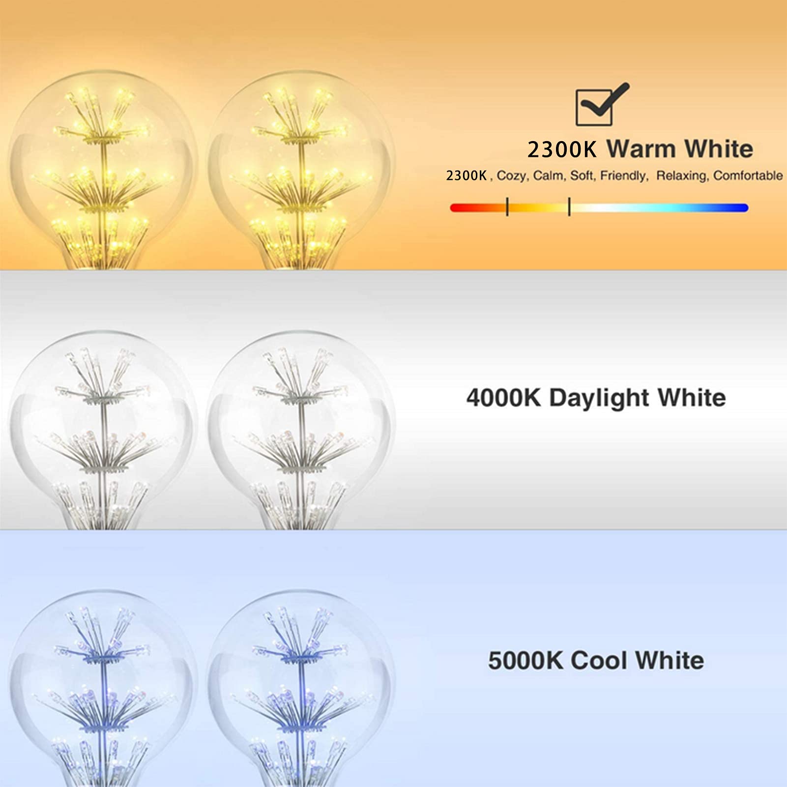 Bombilla LED nostálgica E27 3W Retro Edison 2300k amarillo cálido G125 bombilla esférica grande Gypsophila no regulable