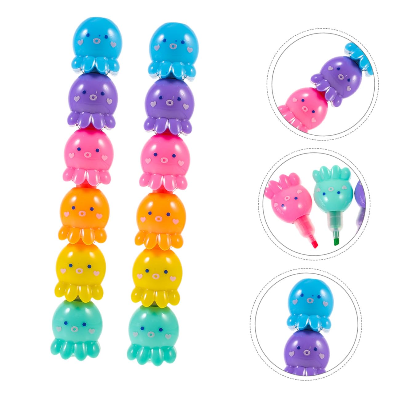 Uonlytech 2 Set Evidenziatori Fluorescenti Polpo Impilabili Penne Colorate Mini per Studenti e Progetti Creativi Scrittura Materiale Cancelleria per Pittura DIY