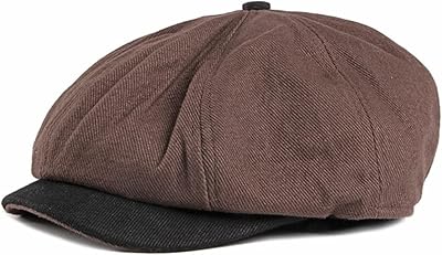 BRU-URB Women Men Newsboy Cap Retro British Style Cotton Patchwork Berets Hat Spring Summer Casual Octagonal Cap Brown, 6 7/8-7 3/8