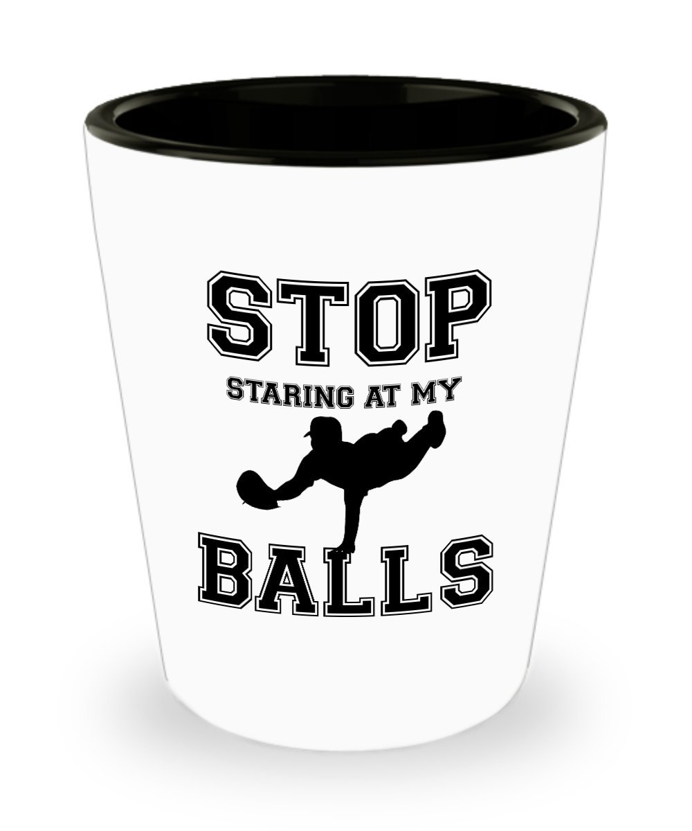 Best Shot Glass Coffee Mug-Baseball Gifts Ideas for Men and Women. Stop staring at my balls.