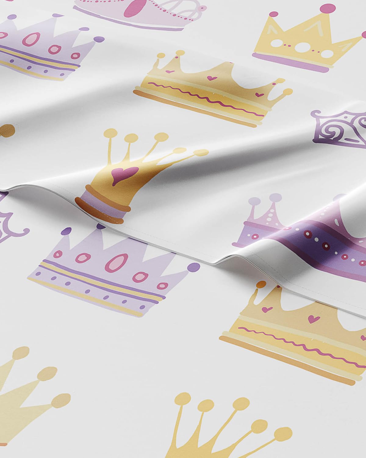 Kids Twin Princess Crowns Bed Sheets - 3 Piece Princess Crowns Sheet Set