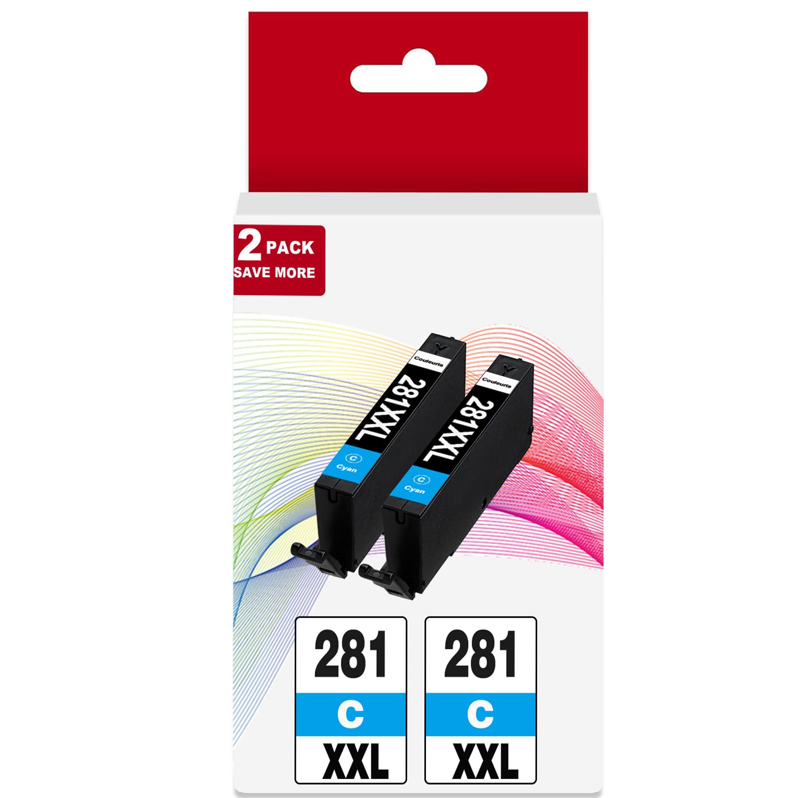 281 XXL Cyan Ink Cartridges 2 Pack Replacement for Canon CLI 281XXL for Cannon 280 281XL Fit for TR8620a TR8600 TR8622a TR8520 TS9521c TR7520 TS9120 TR8622 TS9520 TS6220 TS6320 TS702a TR8500 TR7620