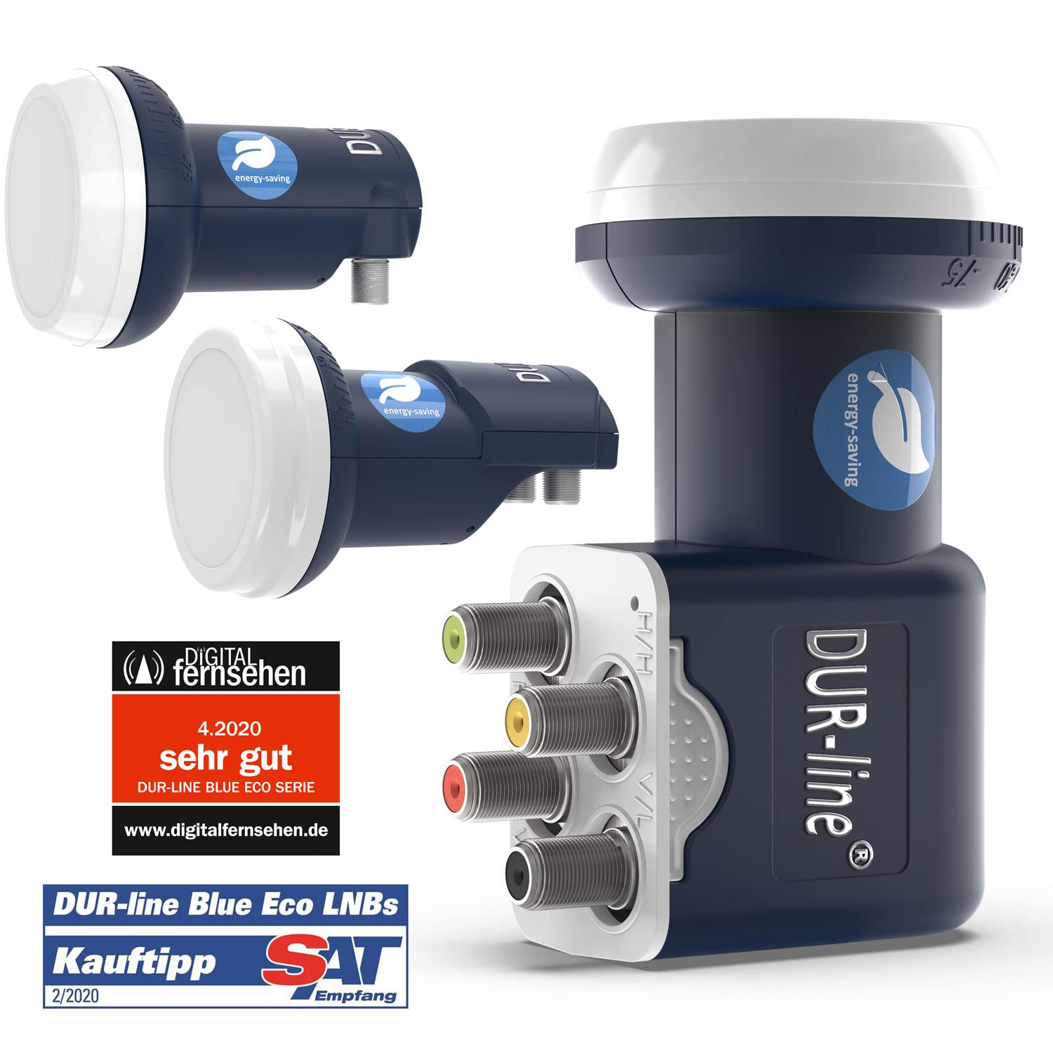 DUR-line Blue ECO Quattro LNB – estremamente efficiente – solo per commutatore – qualità premium – [ test molto buono* ] digitale, Full HD, 4K, 3D
