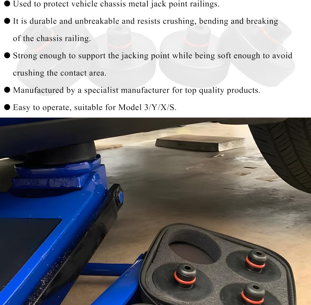 Ohleats 4 PCS Lifting Jack Pads Compatible for Model 3/Y/S/X, Upgraded Jack Stand Rubber Pads to Protect Battery and Chassis, Rubber Lift Jack Pucks with A Storage Case, Car Accessories