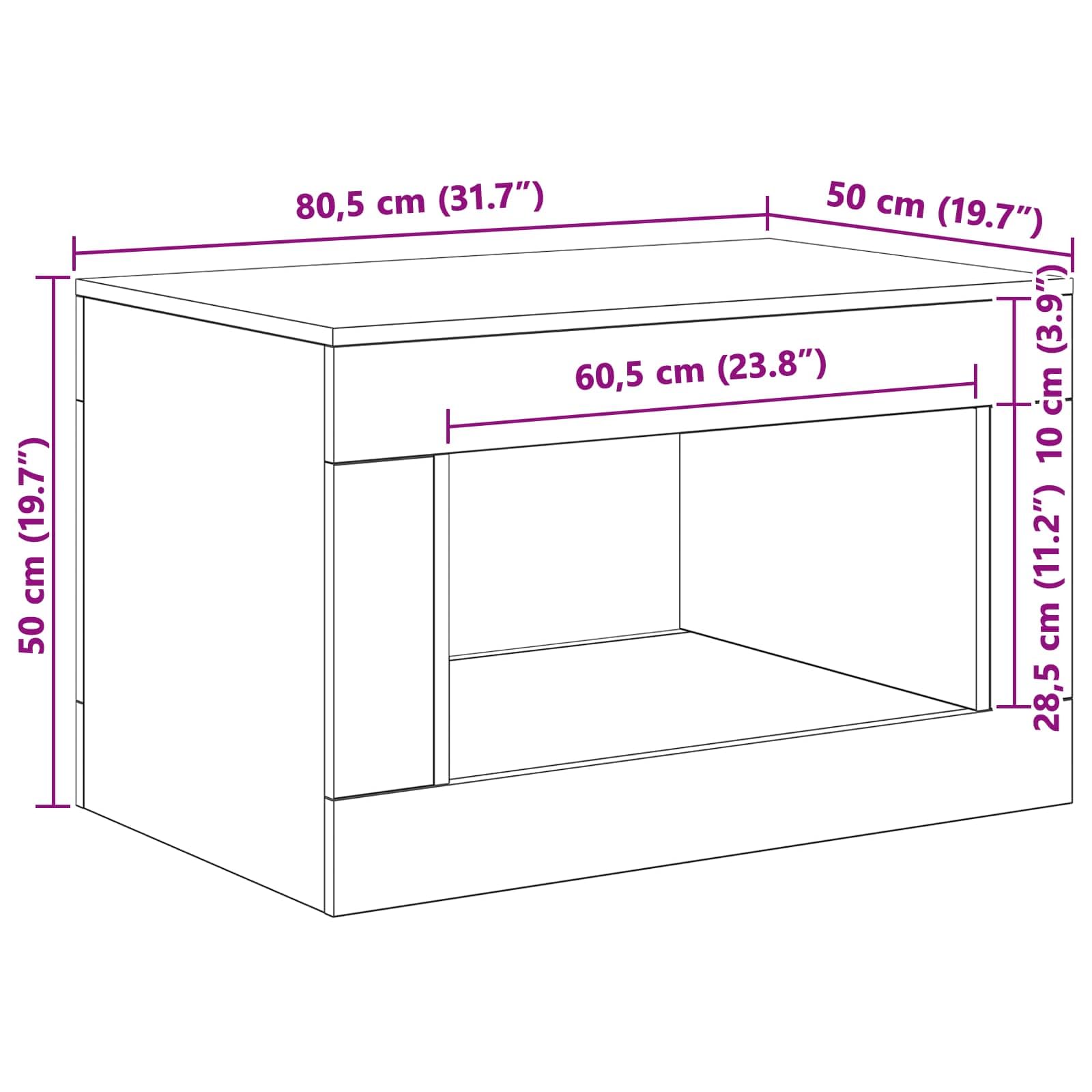 Grauer Sonoma Couchtisch mit Ablagefach und Regalboden 80,5 x 50 x 50 cm, multifunktionaler Wohnzimmertisch als Beistelltisch für Sofa Lounge mit Stauraum für Zeitung, Fernbedienung