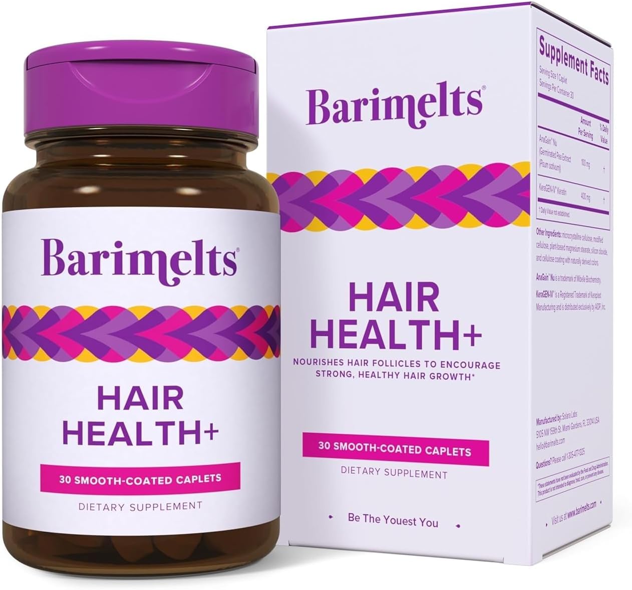 Barimelts Hair Health+ for GLP-1 Users and Bariatric Patients - Hair Growth Supplement Helps Reduce Visible Hair Thinning - 30 Smooth-Coated Caplets (1-Month Supply)โ