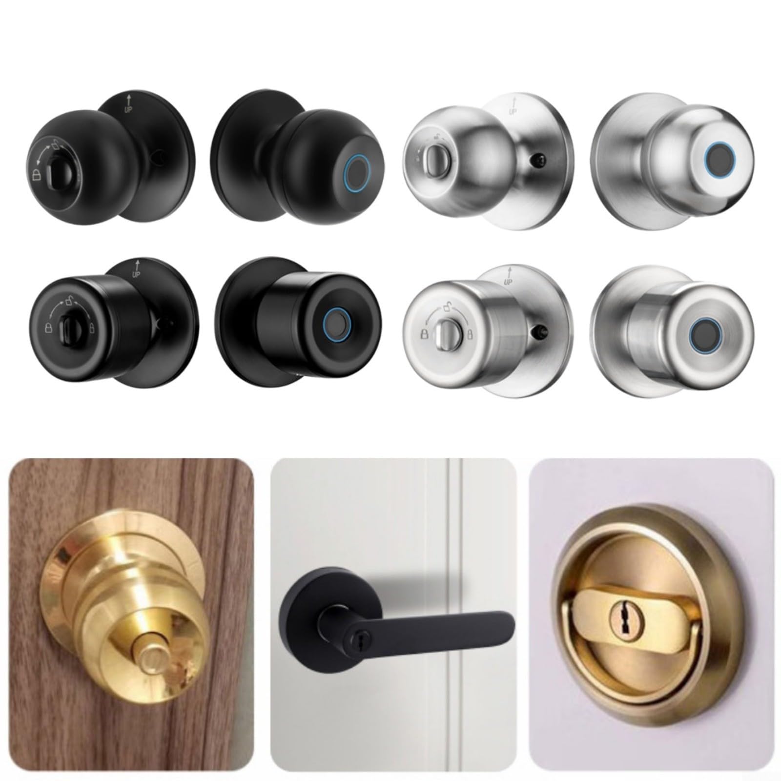 Cerradura de puerta inteligente en forma de bola de acero inoxidable con entrada sin llave, seguro para acceso para apartamento, oficina y puertas de habitación de madera (D)