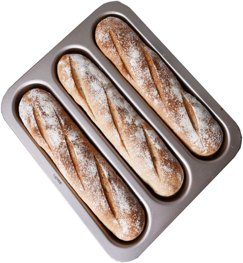 Lufeiya Perforated Baguette Pan 3 Loaf French Bread Tray for Baking 15" x 13" Wave Loaves Bake Mold Toaster Oven Safe