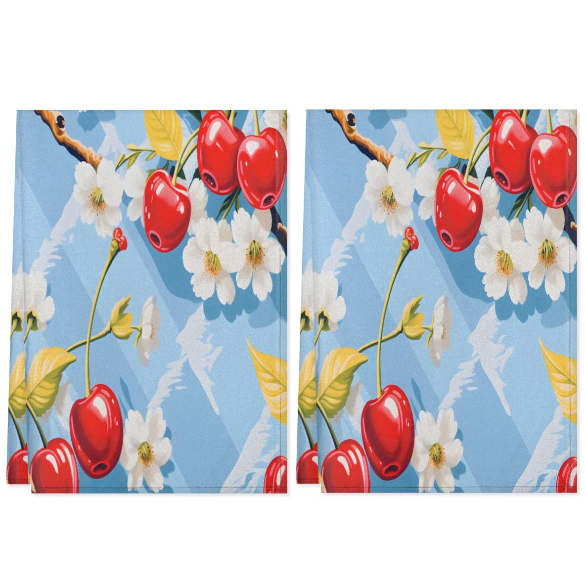 QsirBC Kitchen Towels Set of 2 Cherries Fruits Hand Towels Dish Towels Reusable Decorative Towel Sets for Cooking Baking, 28.3 X 17.7 Inch