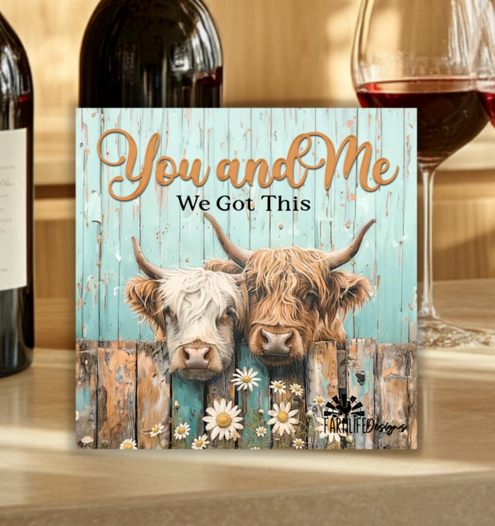 Highland Cow Farmhouse Sign You & Me We Got This shelf sitter hanging decor home decor