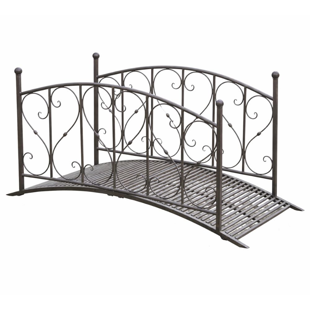 DELUKE Gartenbrücke Paris mit Geländer Antik-Optik - Stahl Schwarzbraun 91,7x79,3x181,4cm | Metallbrücke Garten Teichbrücke