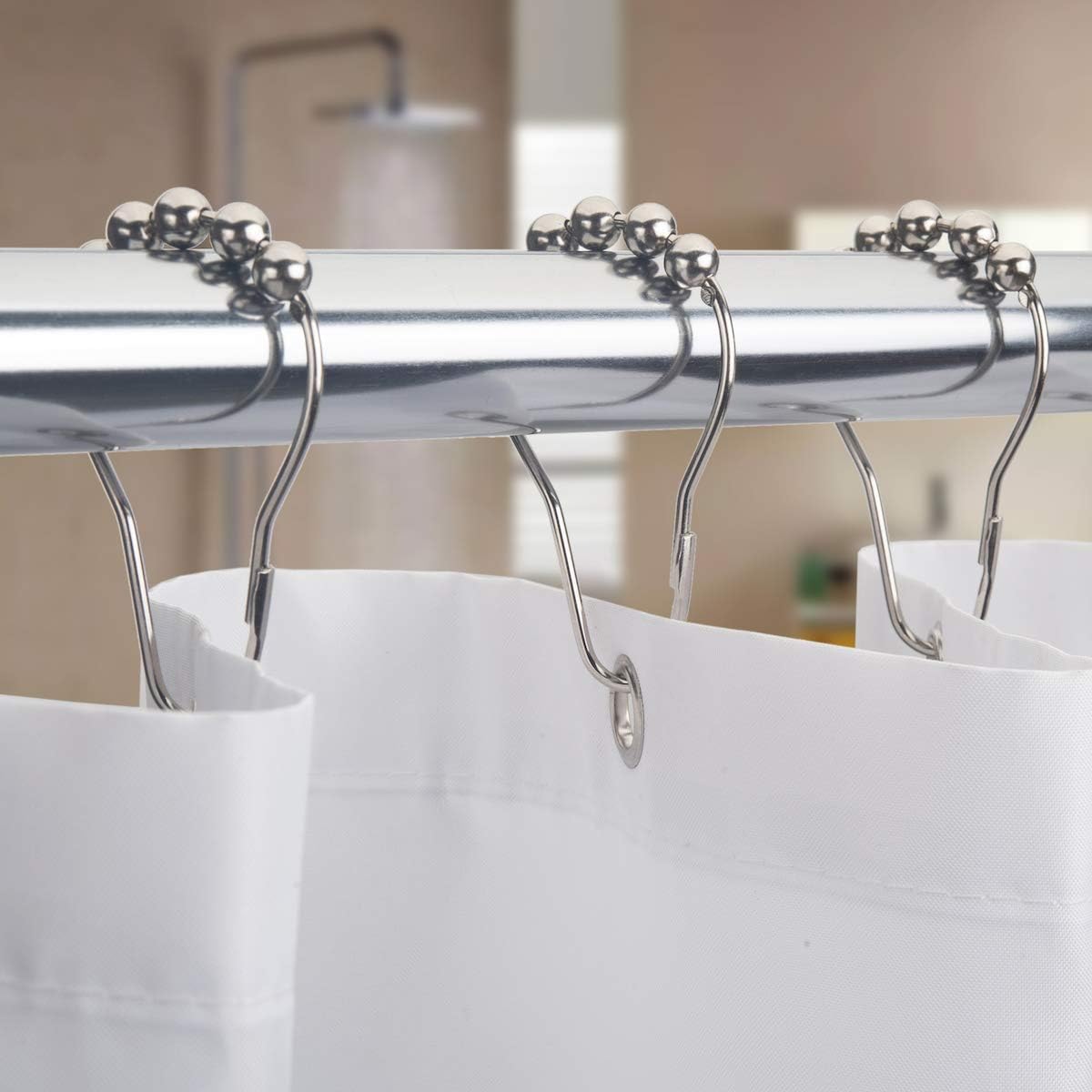 Amazer Shower Curtain Rings, Set of 12, Rust-Resistant Metal Shower Hooks Ring Shower Rings for Curtain Rolling Shower Curtain Hooks for Bathroom Shower Rod Shower Curtain Hangers - Nickel : Home & Kitchen